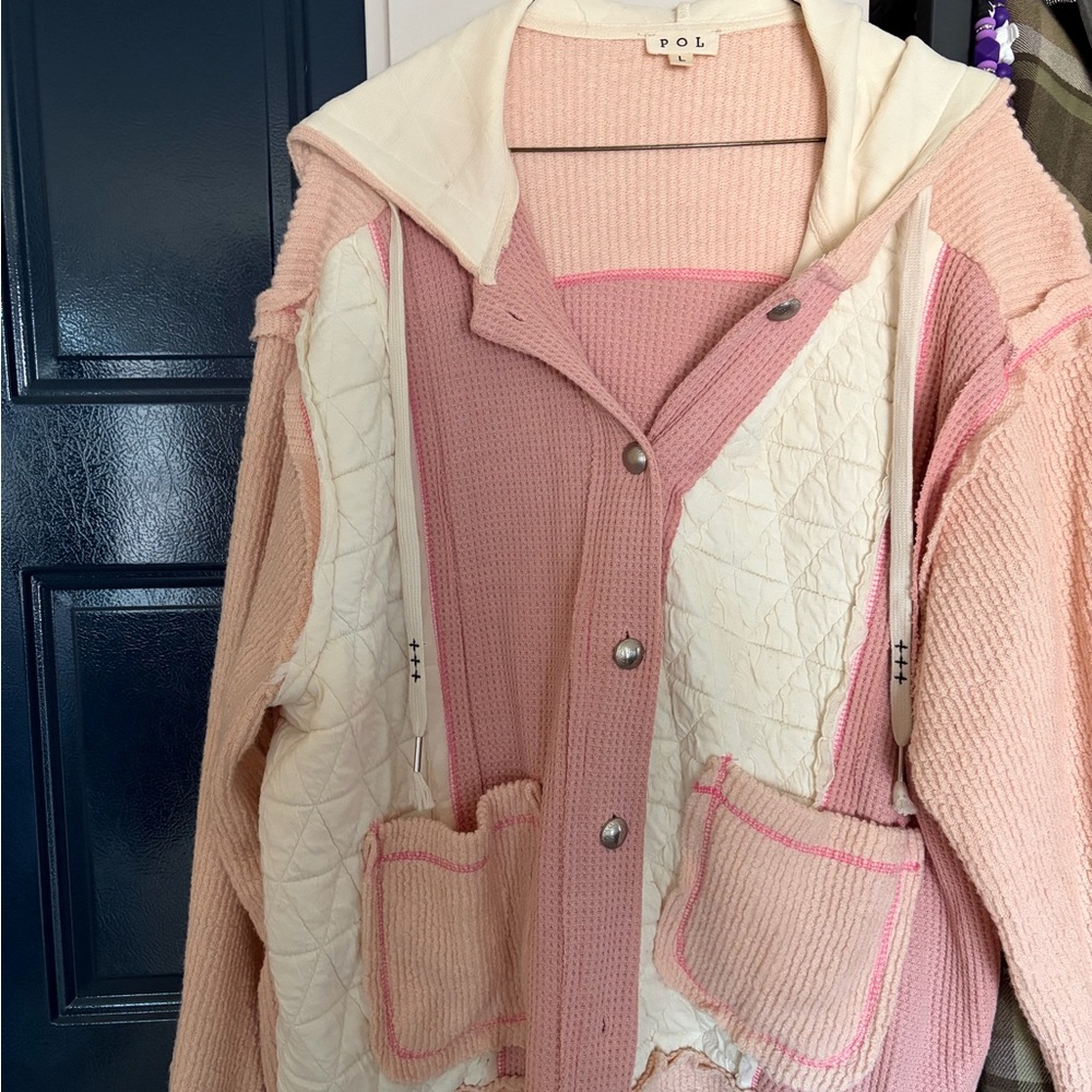 POL Women's Pink and Cream Teddy Jacket